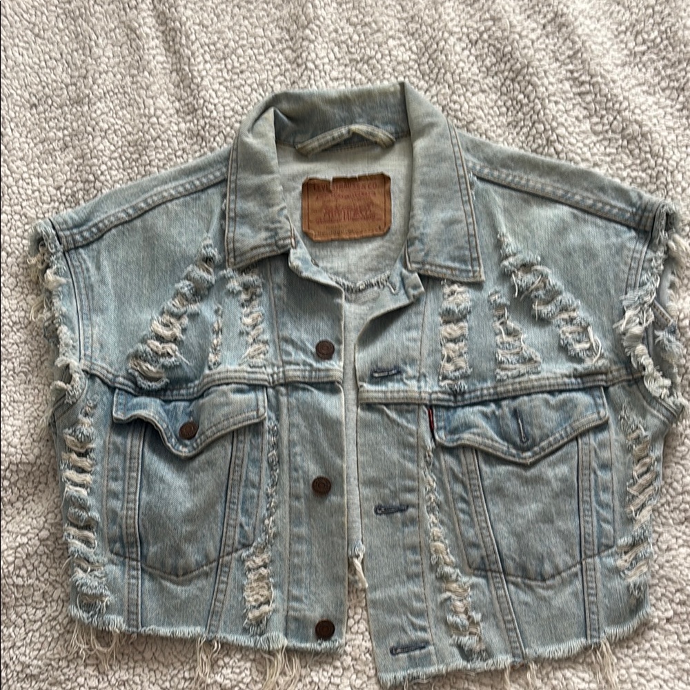 Levi's Light Blue Denim Cropped Vest